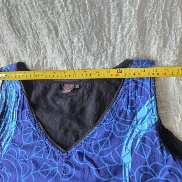 Aller Simplement Dress Women's Sz 3XL V-neck Blue Artsy Design Beach Vacation - Picture 5 of 8